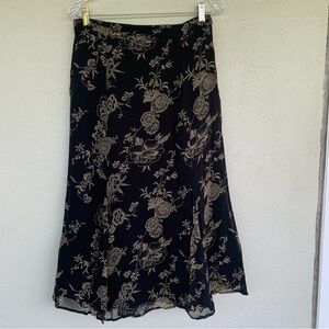 JM petite skirt, black with tan floral